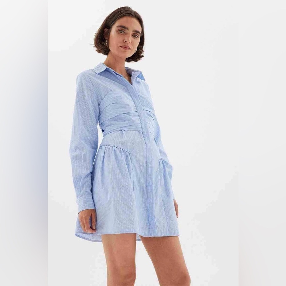Sovere Evermore Corset Shirt Dress Blue White Striped Mini Dress